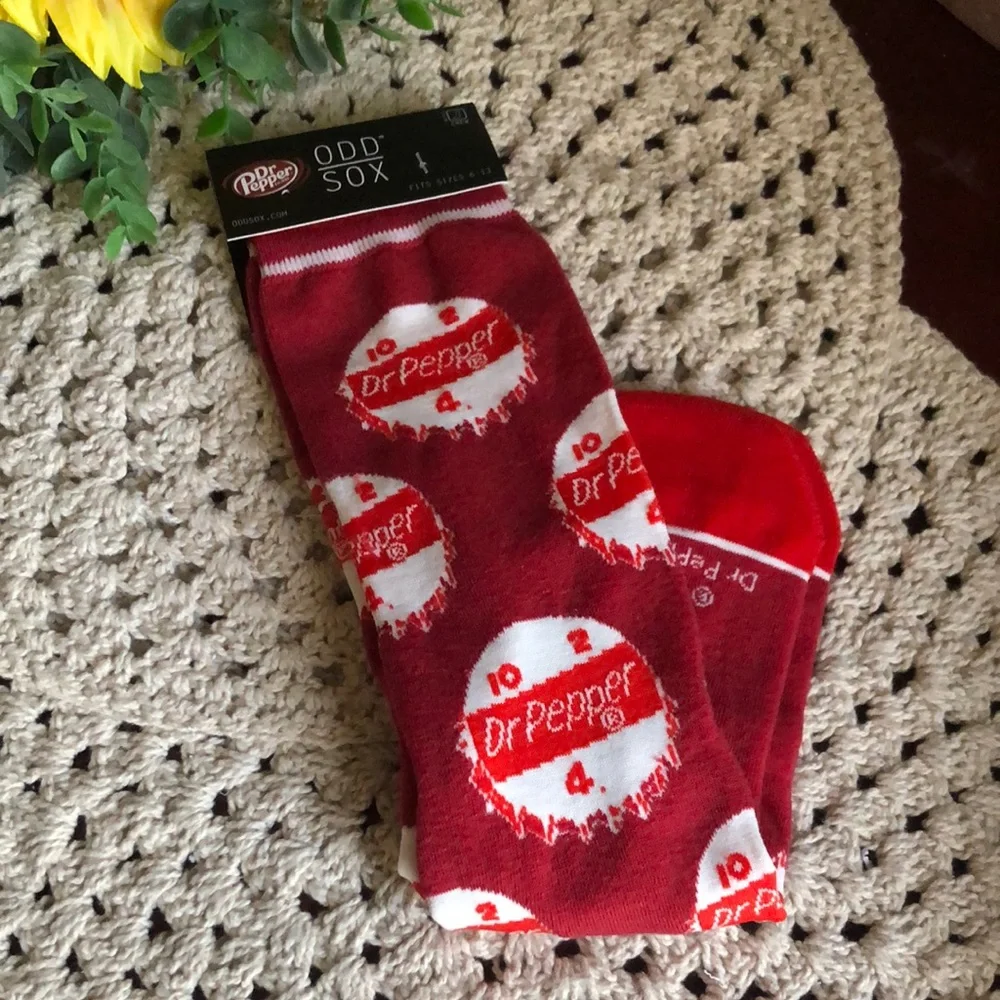 Red Dr. Pepper Logo Crew Socks - Men’s Novelty Socks